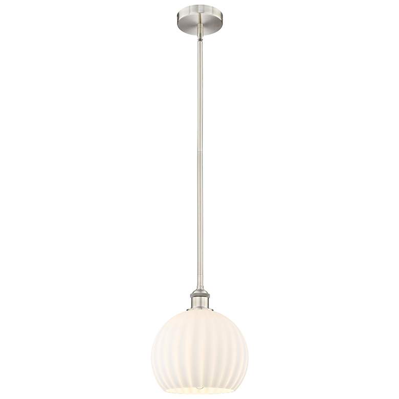 Image 1 Edison 10"W Satin Nickel Stemmed Mini Pendant w/ White Venetian Shade