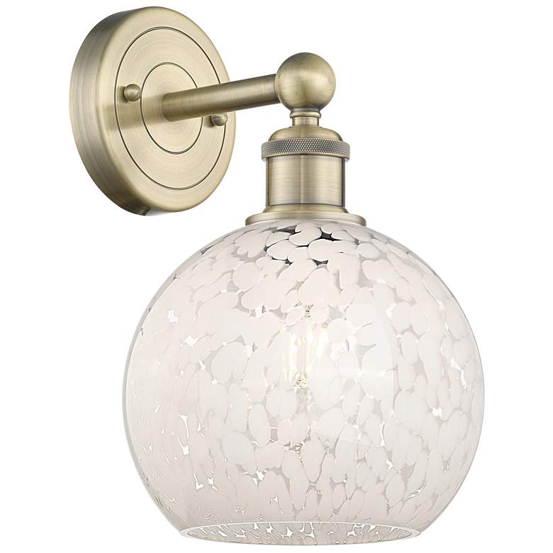 Image 1 Edison 12.25" High Antique Brass Sconce With White Mouchette Shade