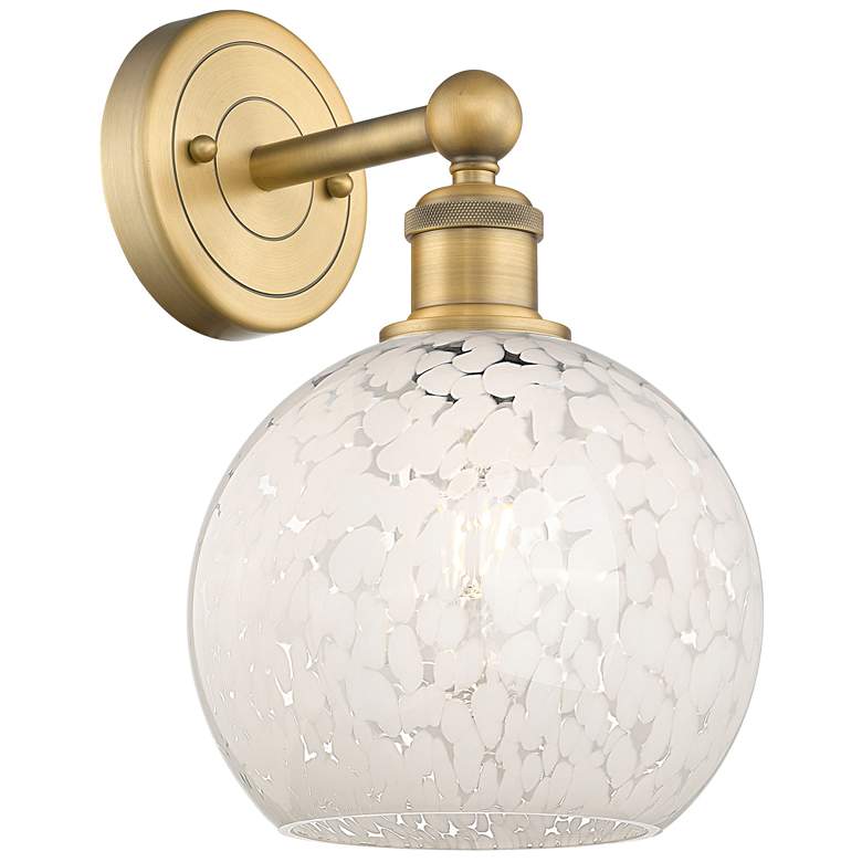 Image 1 Edison 12.25" High Brushed Brass Sconce With White Mouchette Shade