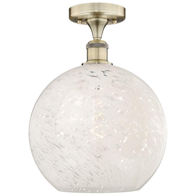 Image 1 Edison 12" Wide Antique Brass Semi-Flush Mount With White Mouchette Sh