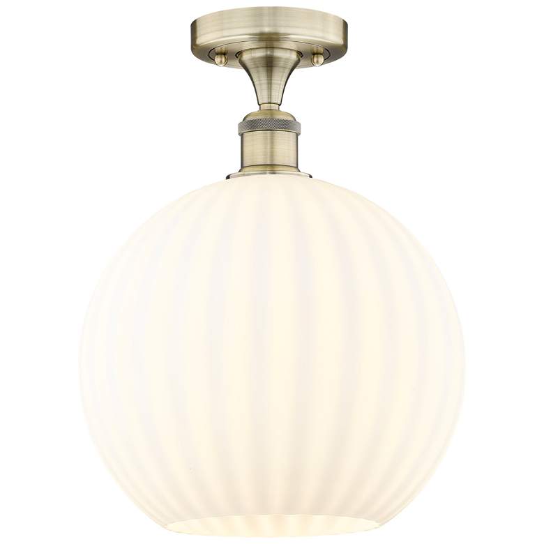 Image 1 Edison 12" Wide Antique Brass Semi-Flush Mount With White Venetian Sha