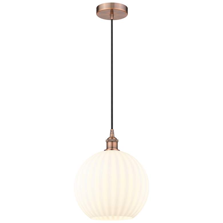 Image 1 Edison 12" Wide Antique Copper Cord Hung Pendant With White Venetian S