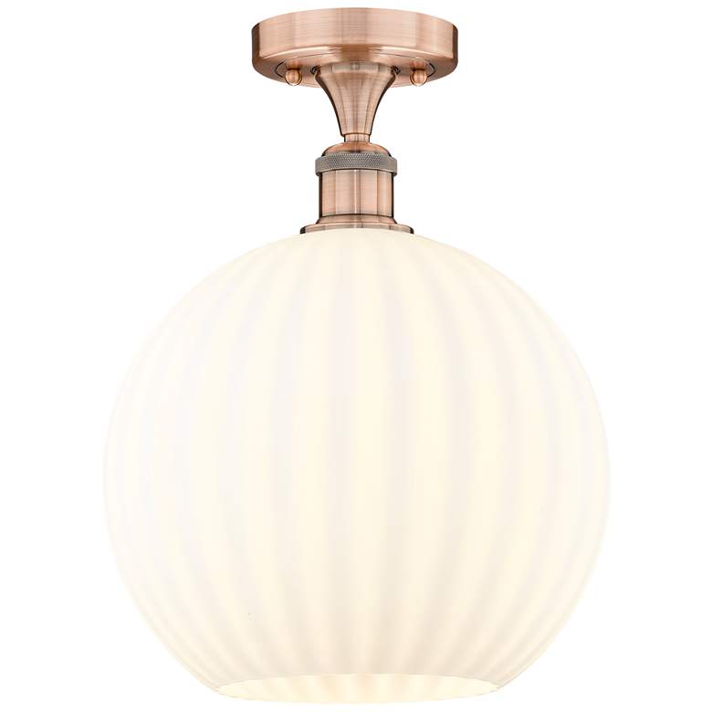 Image 1 Edison 12" Wide Antique Copper Semi-Flush Mount With White Venetian Sh