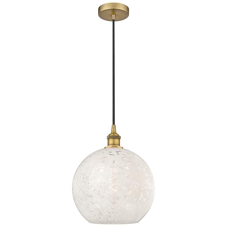 Image 1 Edison 12" Wide Brushed Brass Cord Hung Pendant With White Mouchette S