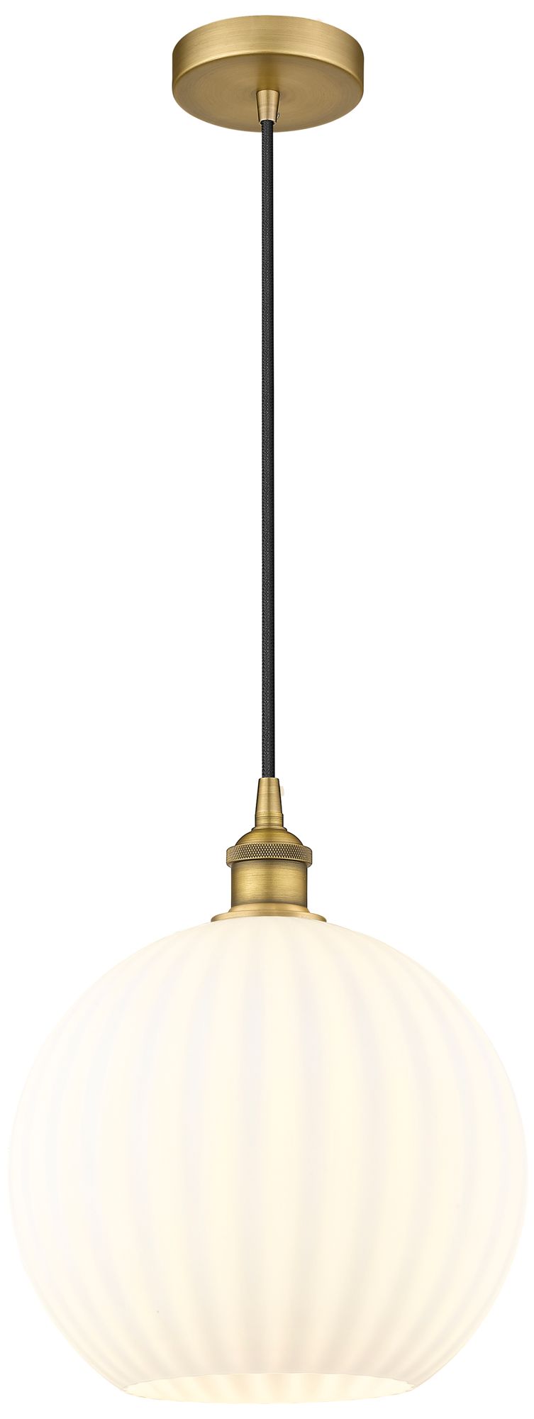 Edison 12" Wide Brushed Brass Cord Hung Pendant With White Venetian Sh