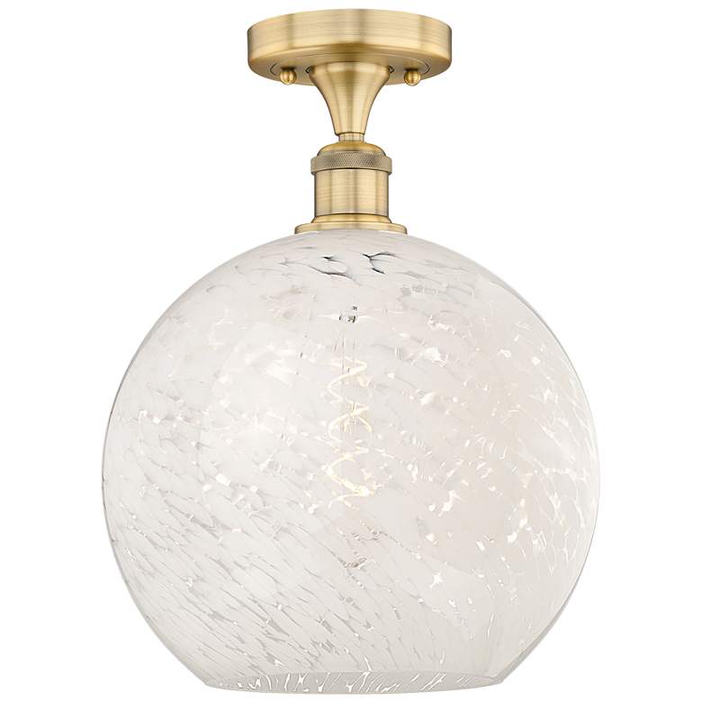 Image 1 Edison 12" Wide Brushed Brass Semi-Flush Mount With White Mouchette Sh