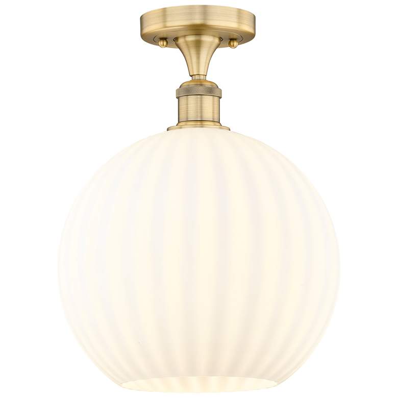 Image 1 Edison 12" Wide Brushed Brass Semi-Flush Mount With White Venetian Sha