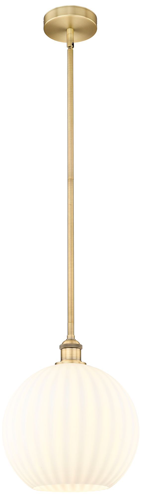 Edison 12" Wide Brushed Brass Stem Hung Pendant With White Venetian Sh