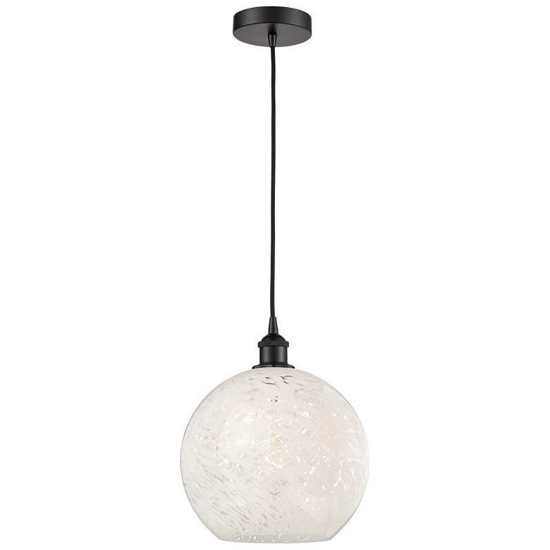Image 1 Edison 12" Wide Matte Black Cord Hung Pendant With White Mouchette Sha