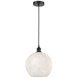 Edison 12" Wide Matte Black Cord Hung Pendant With White Mouchette Sha