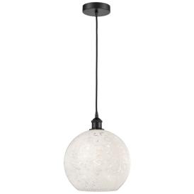 Edison 12" Wide Matte Black Cord Hung Pendant With White Mouchette Sha Edison 12" Wide Matte Black Cord Hung Pendant With White Mouchette Sha