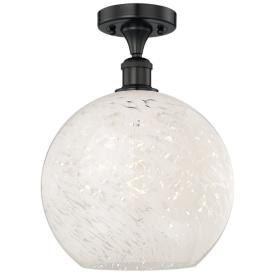 Edison 12" Wide Matte Black Semi-Flush Mount With White Mouchette Shad Edison 12" Wide Matte Black Semi-Flush Mount With White Mouchette Shad