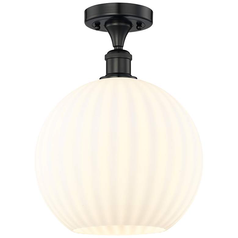 Image 1 Edison 12" Wide Matte Black Semi-Flush Mount With White Venetian Shade