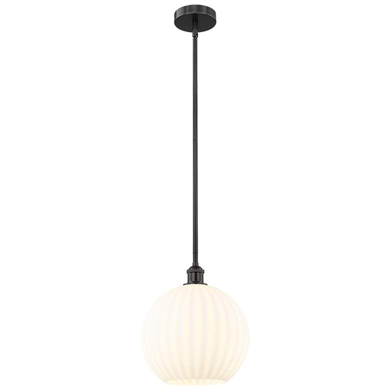 Image 1 Edison 12" Wide Matte Black Stem Hung Pendant With White Venetian Shad
