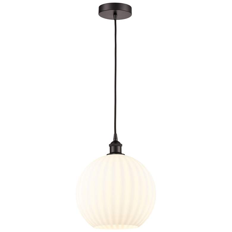 Image 1 Edison 12" Wide Oil Rubbed Bronze Cord Hung Pendant w/ White Venetian