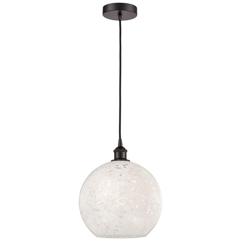 Image 1 Edison 12" Wide Oil Rubbed Bronze Corded Pendant w/ White Mouchette Sh