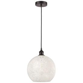 Edison 12" Wide Oil Rubbed Bronze Corded Pendant w/ White Mouchette Sh Edison 12" Wide Oil Rubbed Bronze Corded Pendant w/ White Mouchette Sh