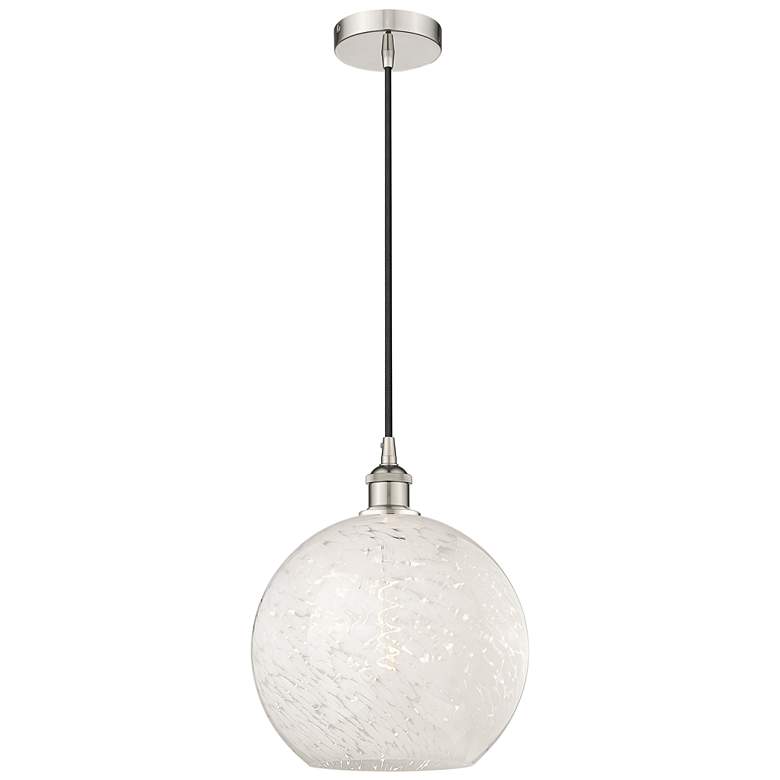 Image 1 Edison 12" Wide Polished Nickel Cord Hung Pendant w/ White Mouchette S