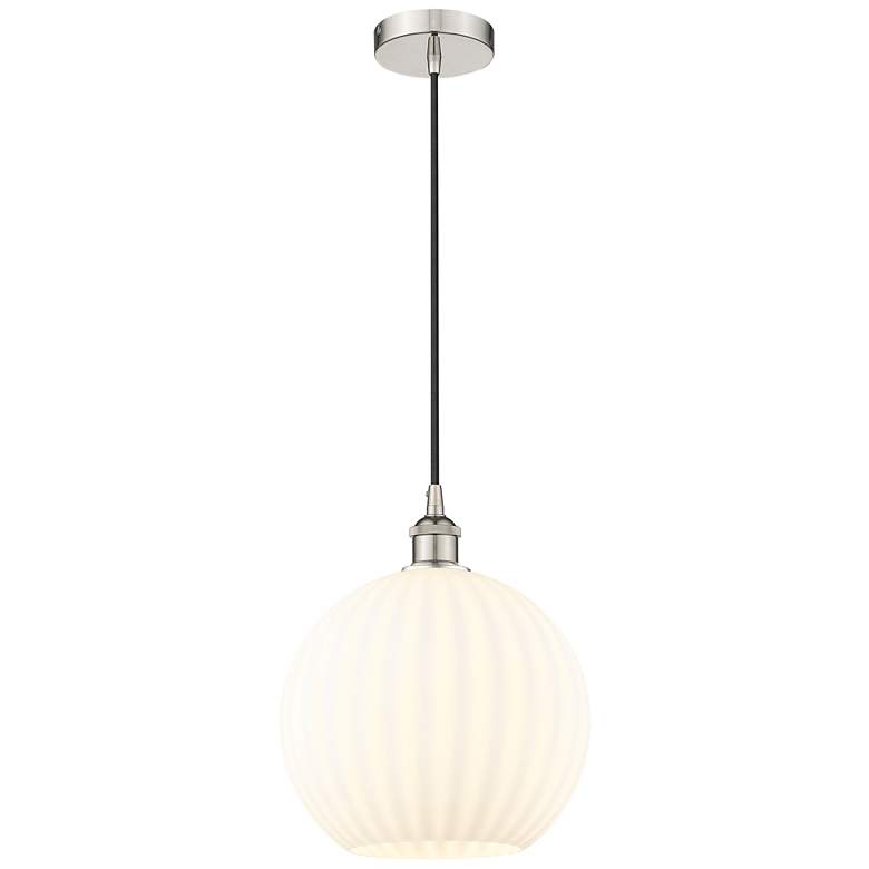 Image 1 Edison 12" Wide Polished Nickel Cord Hung Pendant With White Venetian