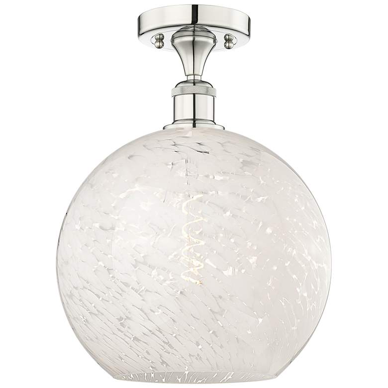 Image 1 Edison 12" Wide Polished Nickel Semi-Flush Mount With White Mouchette