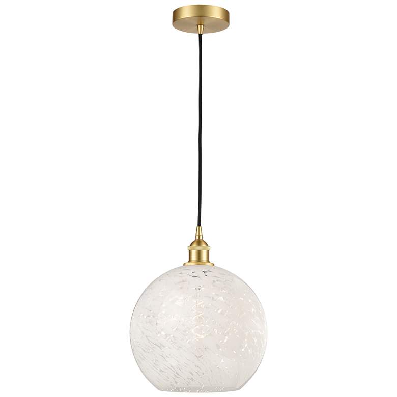 Image 1 Edison 12" Wide Satin Gold Cord Hung Pendant With White Mouchette Shad