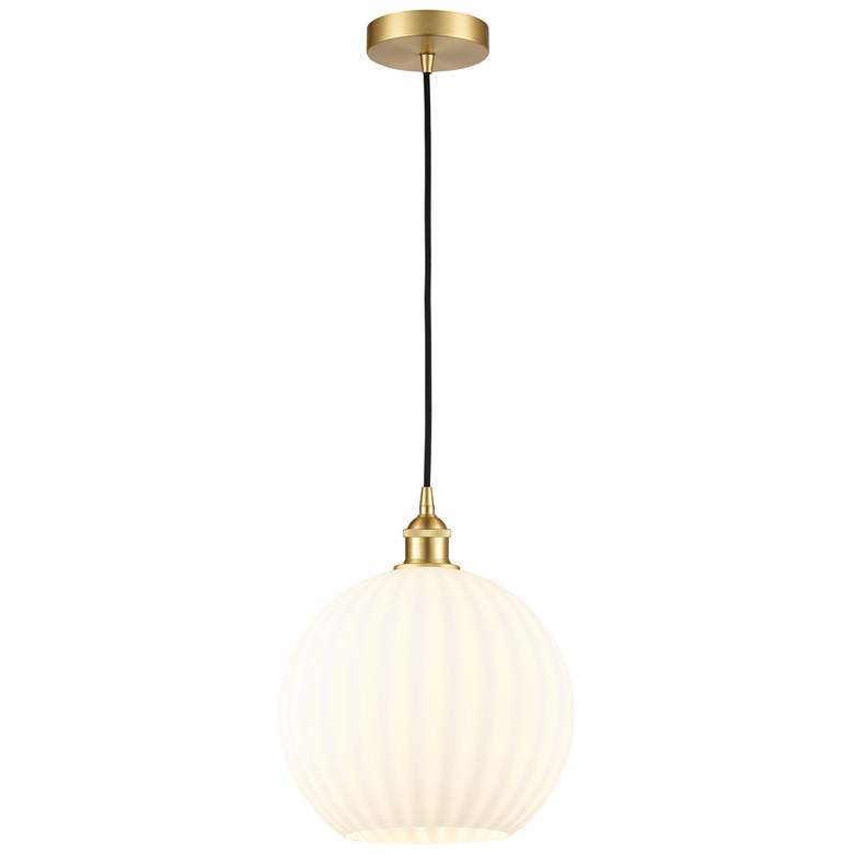 Image 1 Edison 12" Wide Satin Gold Cord Hung Pendant With White Venetian Shade