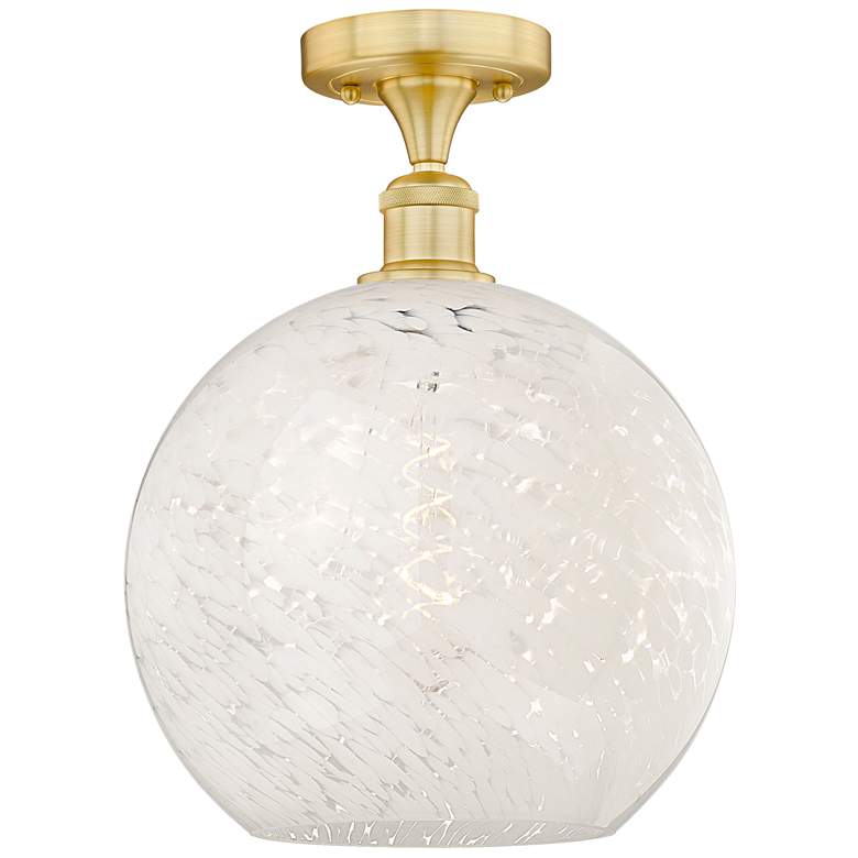 Image 1 Edison 12" Wide Satin Gold Semi-Flush Mount With White Mouchette Shade