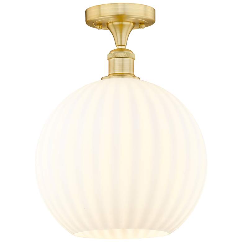 Image 1 Edison 12" Wide Satin Gold Semi-Flush Mount With White Venetian Shade