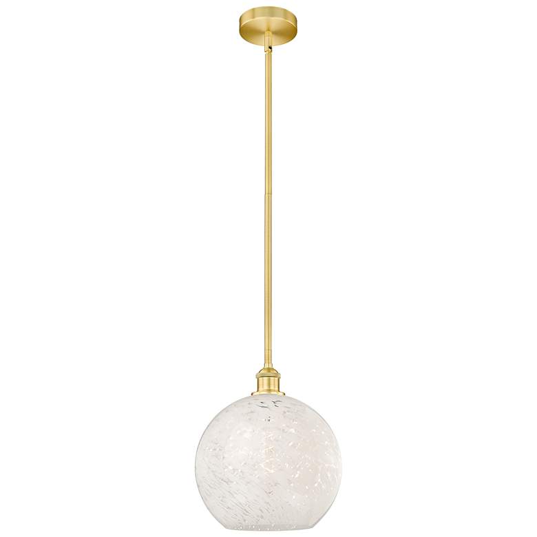 Image 1 Edison 12" Wide Satin Gold Stem Hung Pendant With White Mouchette Shad