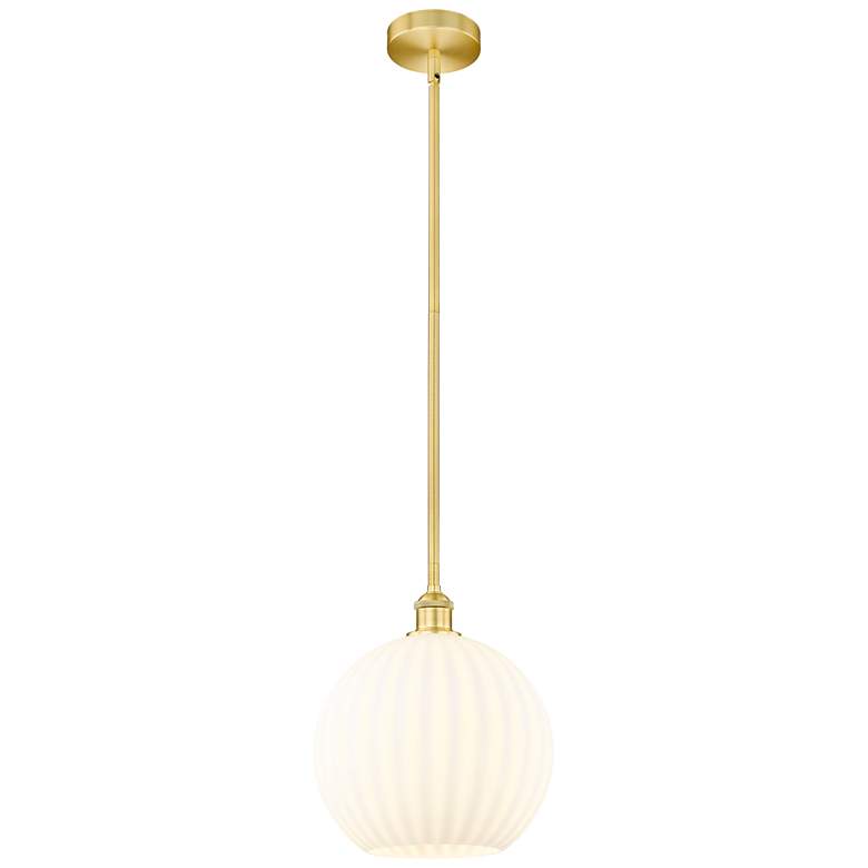 Image 1 Edison 12" Wide Satin Gold Stem Hung Pendant With White Venetian Shade