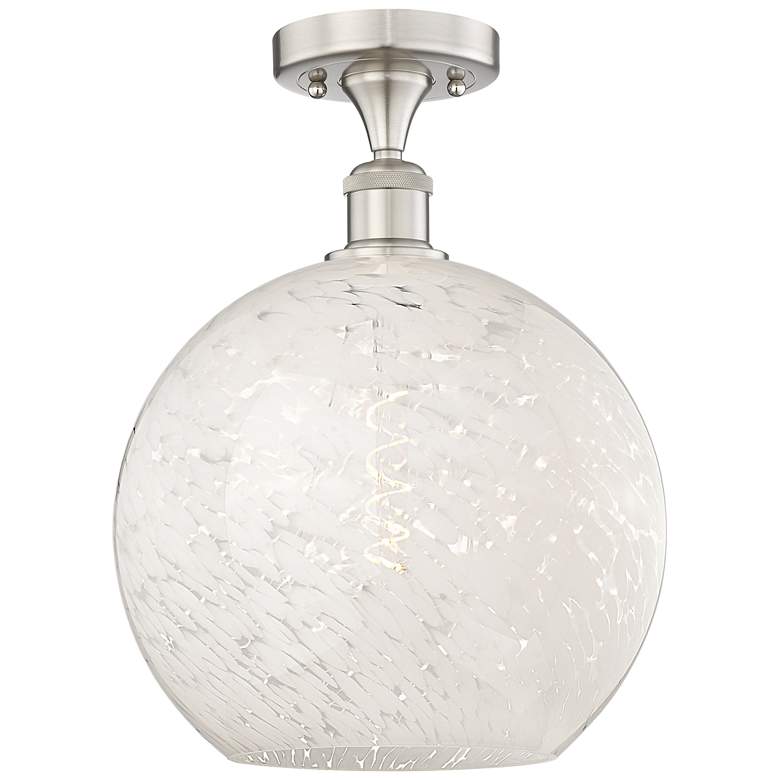 Image 1 Edison 12"W Brushed Satin Nickel Semi-Flush Mount w/ White Mouchette S