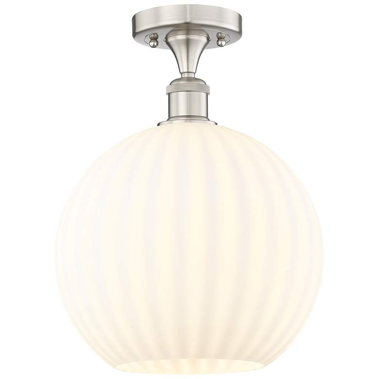 Image 1 Edison 12"W Brushed Satin Nickel Semi-Flush Mount w/ White Venetian Sh