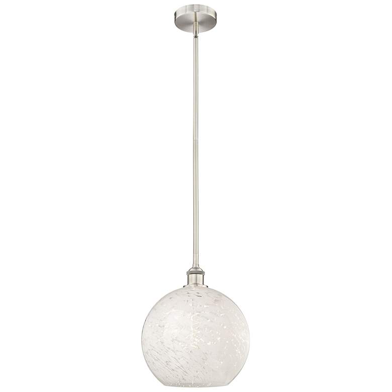 Image 1 Edison 12"W Brushed Satin Nickel Stemmed Pendant w/ White Mouchette Sh