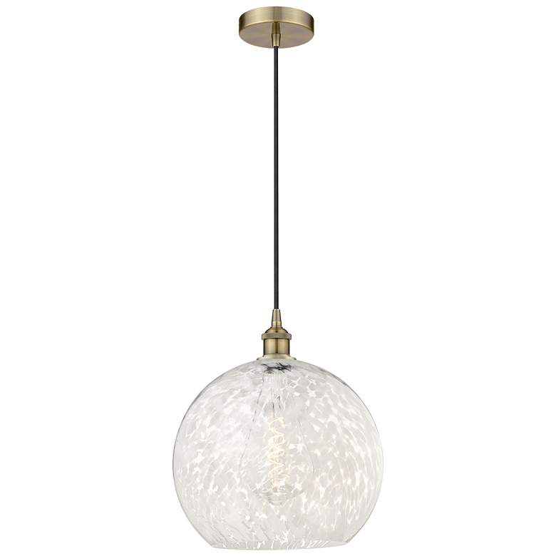 Image 1 Edison 13.75" Wide Antique Brass Cord Hung Pendant w/ White Mouchette