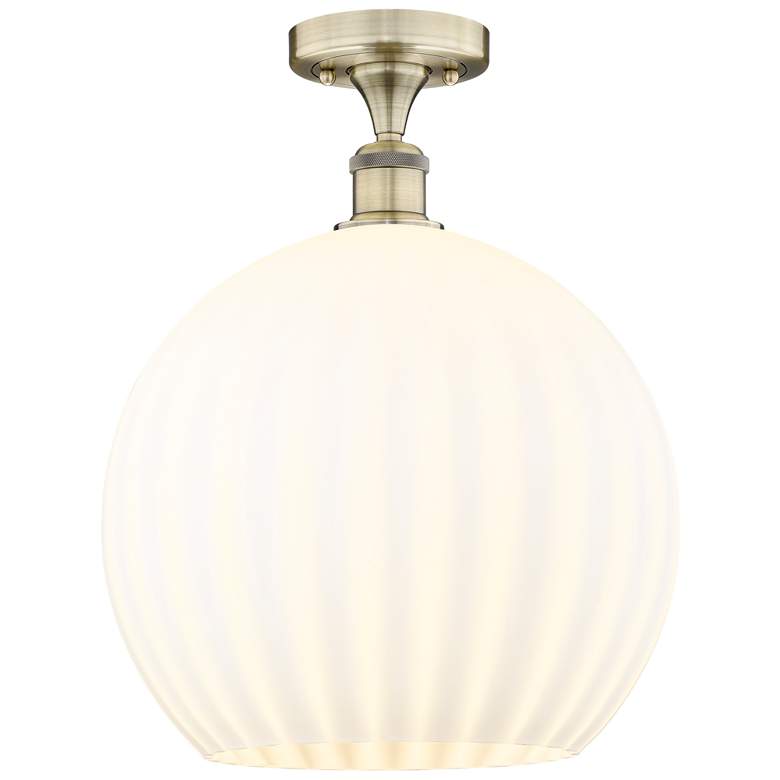Image 1 Edison 13.75" Wide Antique Brass Semi-Flush Mount With White Venetian