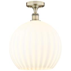 Edison 13.75" Wide Antique Brass Semi-Flush Mount With White Venetian