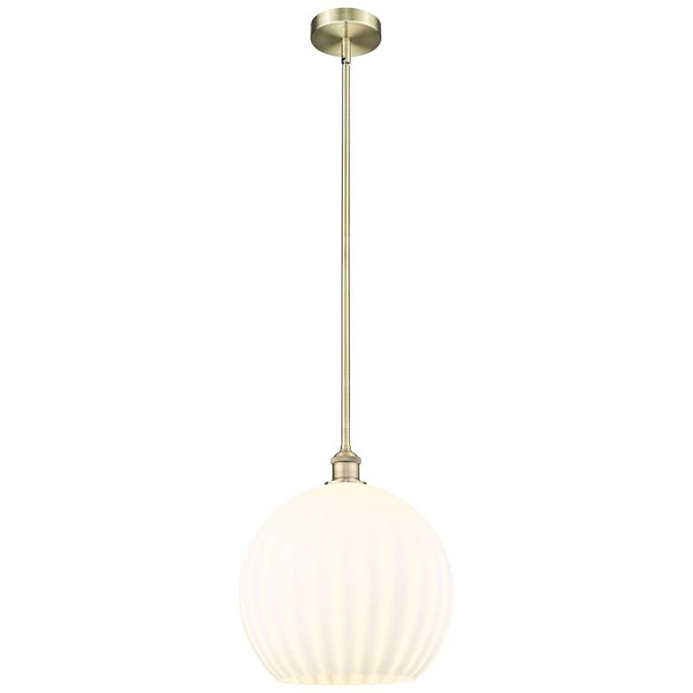 Image 1 Edison 13.75" Wide Antique Brass Stem Hung Pendant w/ White Venetian S