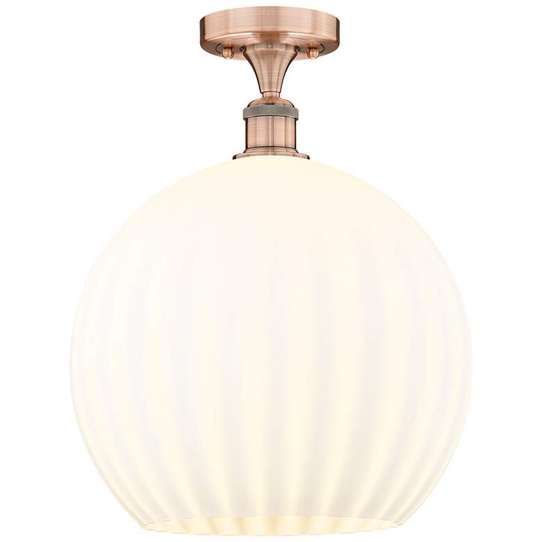 Image 1 Edison 13.75" Wide Antique Copper Semi-Flush Mount w/ White Venetian S