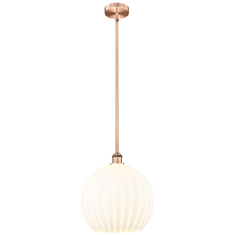 Image 1 Edison 13.75" Wide Antique Copper Stem Hung Pendant w/ White Venetian