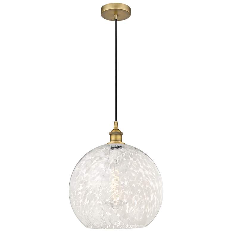 Image 1 Edison 13.75" Wide Brushed Brass Cord Hung Pendant w/ White Mouchette