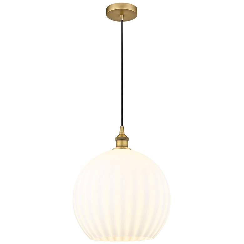 Image 1 Edison 13.75" Wide Brushed Brass Cord Hung Pendant w/ White Venetian S