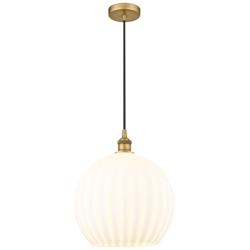Edison 13.75" Wide Brushed Brass Cord Hung Pendant w/ White Venetian S