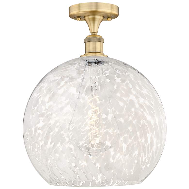 Image 1 Edison 13.75" Wide Brushed Brass Semi-Flush Mount w/ White Mouchette S