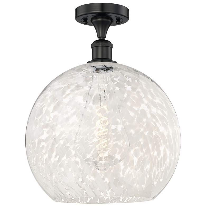 Image 1 Edison 13.75" Wide Matte Black Semi-Flush Mount With White Mouchette S