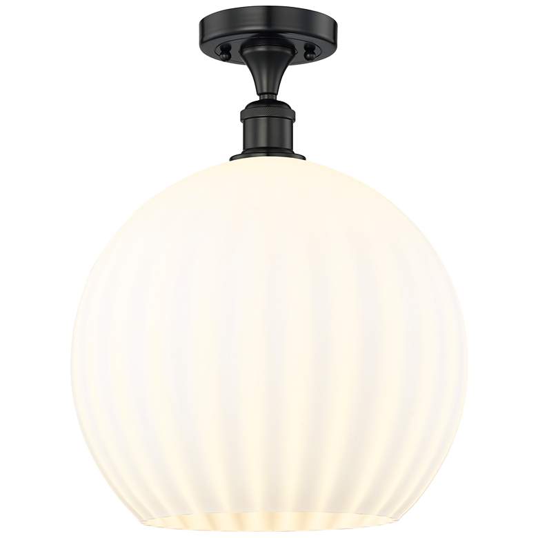 Image 1 Edison 13.75" Wide Matte Black Semi-Flush Mount With White Venetian Sh