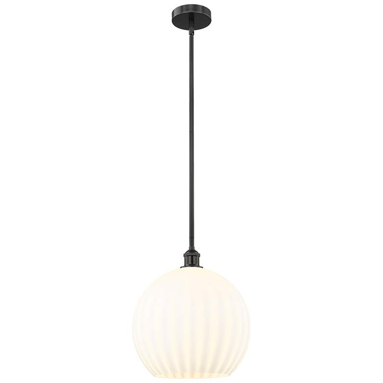 Image 1 Edison 13.75" Wide Matte Black Stem Hung Pendant With White Venetian S