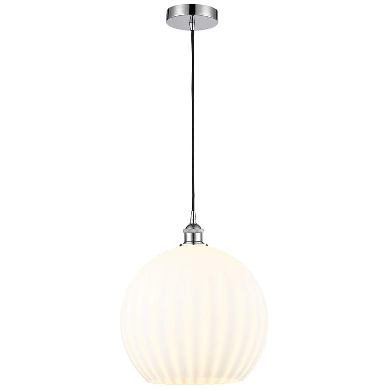 Image 1 Edison 13.75" Wide Polished Chrome Corded Pendant w/ White Venetian Sh