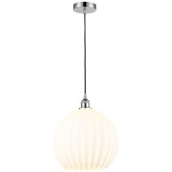 Edison 13.75" Wide Polished Chrome Corded Pendant w/ White Venetian Sh