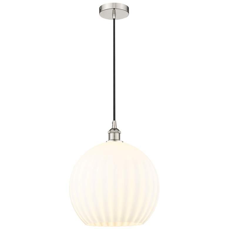 Image 1 Edison 13.75" Wide Polished Nickel Corded Pendant w/ White Venetian Sh