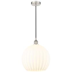 Edison 13.75" Wide Polished Nickel Corded Pendant w/ White Venetian Sh